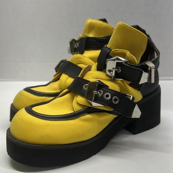 Jeffrey Campbell Coltrane Boots Heeled Leather Neoprene Yellow Black Women's 5.5 - Picture 1 of 9